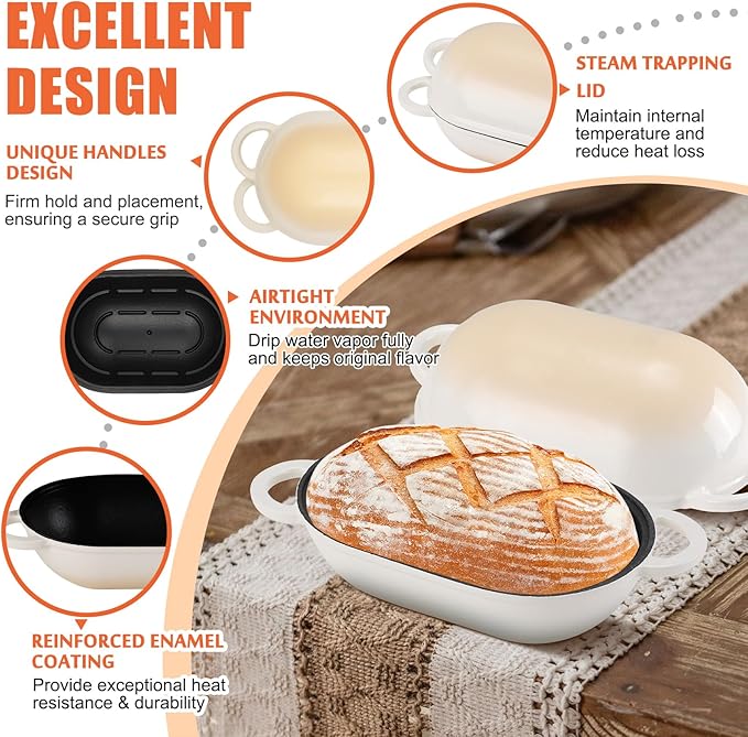 Enameled Cast Iron Oval Dutch Oven Pot with Lid, 5 QT Dutch Oven for Sourdough Bread Baking, Bread Loaf Pan with Lid & Bread Oven (Gradient Caramel)