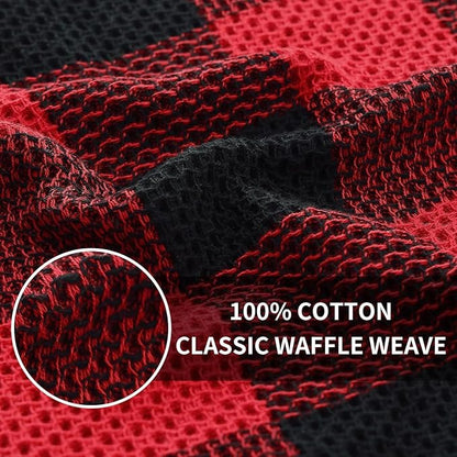 Homaxy Kitchen Towels and Dishcloths Set, 12 x 12 and 13 x 28 Inches, Set of 12 100% Cotton Waffle Weave Check Plaid Kitchen Dish Towels, Super Soft and Absorbent Dish Cloths, Black & Red
