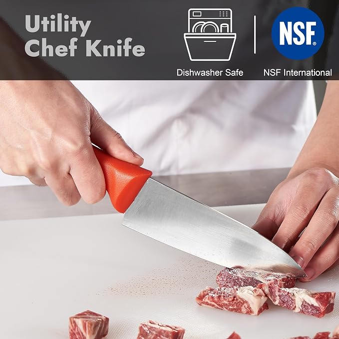 CURTA 6-inch Commercial-Grade Chef's Knife, NSF Listed, Ergonomic, Non-slip Red Handle, High Carbon 420 Stainless Steel Forged Blade Straight Edge, Dishwasher Safe, Rust Proof