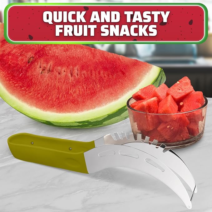2-in-1 Watermelon Cutter Slicer Tool – Create Clean 1" Cubes & Slices with Watermelon Slicer for Cutting & Serving – Stainless Steel Fruit Cutter Kitchen Gadget for BBQ, Picnic, Camping & Snack Prep