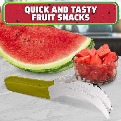 2-in-1 Watermelon Cutter Slicer Tool – Create Clean 1" Cubes & Slices with Watermelon Slicer for Cutting & Serving – Stainless Steel Fruit Cutter Kitchen Gadget for BBQ, Picnic, Camping & Snack Prep