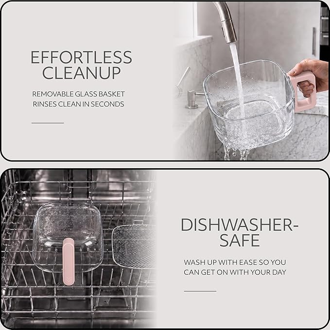 WILLOW Eco Series 6 in 1 Air Fryer with Glass Basket, 5 Quart Non Toxic Air Fryer w Digital Display, 430°F Max Temp, Preheat & Keep Warm Function, Compact + Dishwasher Safe Glass Pink Airfryer