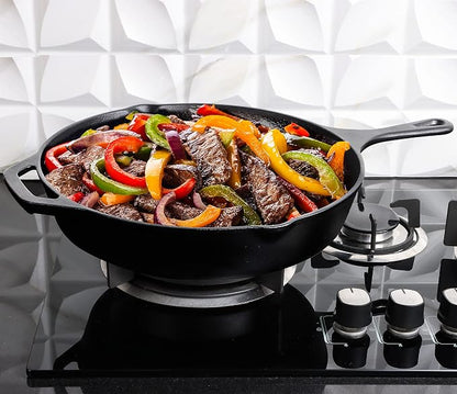 Utopia Kitchen Premium Cast Iron Skillets 12 Inch, Chef's Pan, PFAS-Free, Pre-Seasoned Frying Pan, Stovetop, Oven, Campfire and Grill Large Skillet, Even Heat Distribution Cast Iron Pan - Black