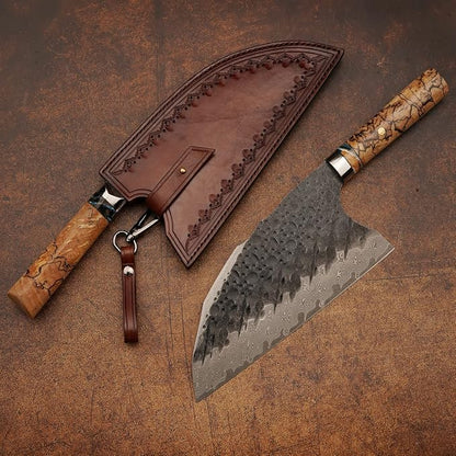 VG10 Damascus steel Kitchen Chinese Cleaver,8.5in Professional Handmade Chopping Chopper Knives with Burl Stabilized Wood Handle for Meat and Vegetable in Home&Restaurant