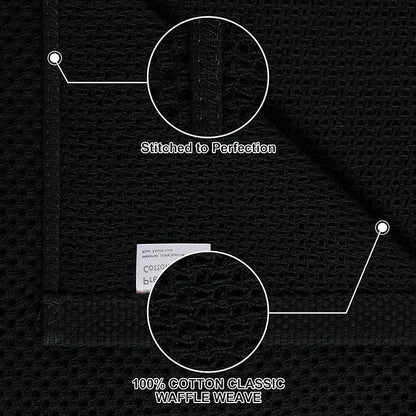 Homaxy 100% Cotton Kitchen Towels and Dishcloths Set, 12 x 12 Inches and 13 x 28 Inches, Set of 8 Bulk Kitchen Towels Set, Ultra Soft Absorbent Dish Cloths for Washing Dishes, Black