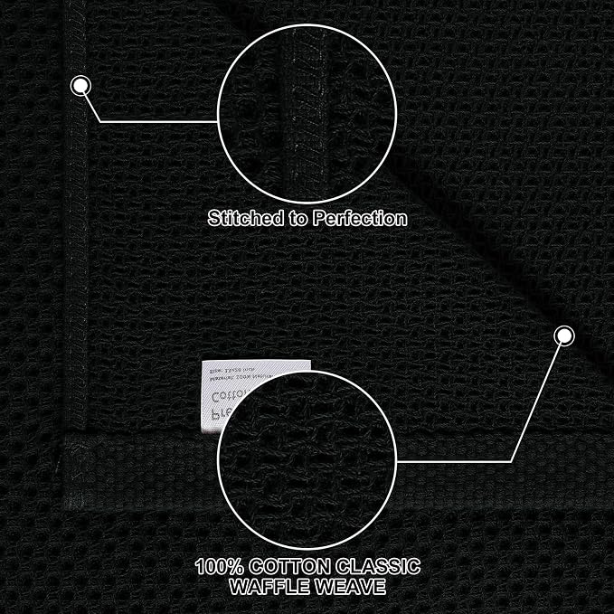 Homaxy 100% Cotton Kitchen Towels and Dishcloths Set, 12 x 12 Inches and 13 x 28 Inches, Set of 10 Bulk Kitchen Towels Set, Ultra Soft Absorbent Dish Cloths for Washing Dishes, Black