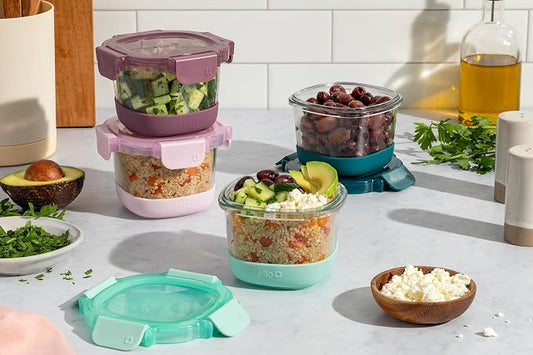 Ello Duraglass Refresh 4-Pack 2 Cup Reusable Glass Container Jar with Leak Proof Lids and Protective Silicone Sleeves | Perfect for Overnight Oats, Yogurt | BPA-Free | Dishwasher Safe | Garden Goals
