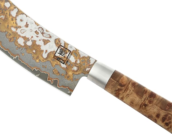 zayiko 7.9 Inch Damascus Carving Knife, VG10 Core, Meat Slicing Knife for Brisket, BBQ, Roast & Turkey, 67-Layer Copper Damascus Steel, 60 HRC, Maple Root Wood Handle, Wooden Gift Box
