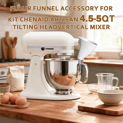 2 Pcs Funnel for Kitchen Aid Mixer, Kitchen Aid Accessories and Attachments for Kitchen Aid Artisan KSM150 4.5-5 Quart Tilt-Head Mixer, Dishwasher Safe Flour Funnel for Kitchen Aid Mixer (milky white)
