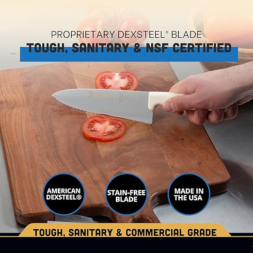 Dexter-Russell 12613 Chef’s Knife, 6" Scalloped DEXSTEEL High Carbon Stain-Free Steel Blade, Ergonomic Textured Polypropylene Handle, NSF Certified, Culinary Kitchen Cook Knife, Made in USA