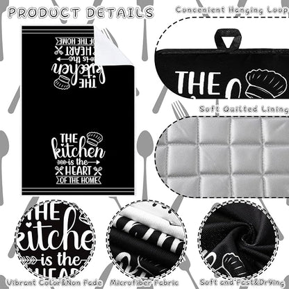 Sratte 6 Pcs Kitchen Decor Accessories Set Farmhouse Towels Pot Holders Oven Mitts Set 2 Dish Towels 2 Potholders 2 Cooking Mittens Oven Glove for Christmas Baking Cooking Supply(White,Kitchen)