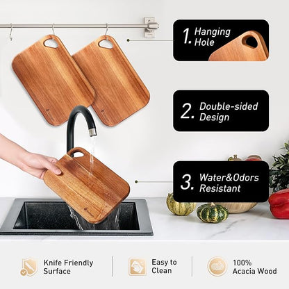 2 Pack Small Acacia Wood Cutting Board for Kitchen 8.6" x 6" Mini Wooden Charcuterie Boards Lightweight Chopping Board Non Toxic Serving Board Tiny Chef Set Camping Fruit Lemon Sandwich Cheese Board