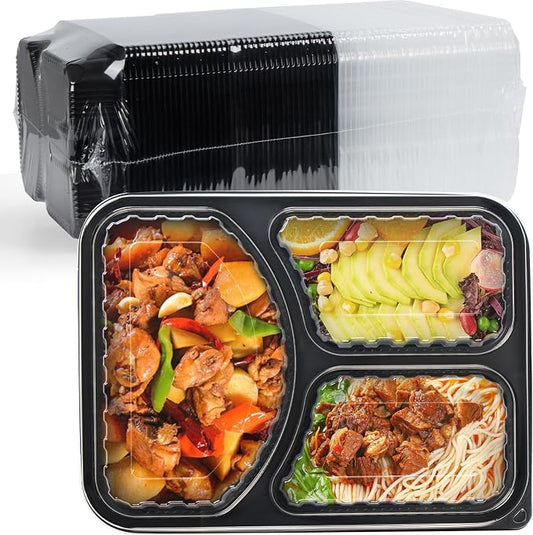 3-Compartment To Go Containers - Shrink-Wrapped No Pre-Wash 38oz | 40 Pack Ready to Use Leak-Resistant | BPA Free Shatterproof Flexible PP | Microwave Safe, Bulk Catering & Leftover Storage