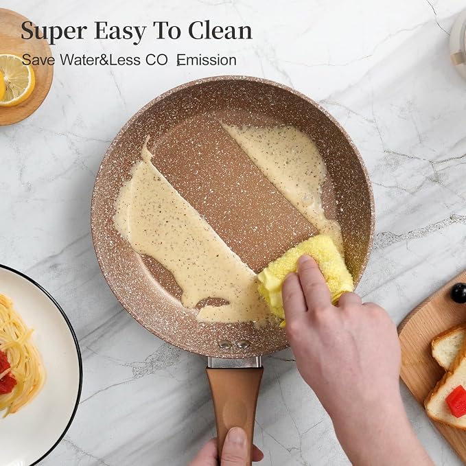 Innerwell Nonstick Frying Pan Set, Set of 3 Non Stick Frying Pans, Gold Granite Induction Cookware, 8inch&9.5inch&11inch Skillet Omelette Egg Frying Pan Set, kitchen Cooking Pan Set, PFOA&PFAS Free