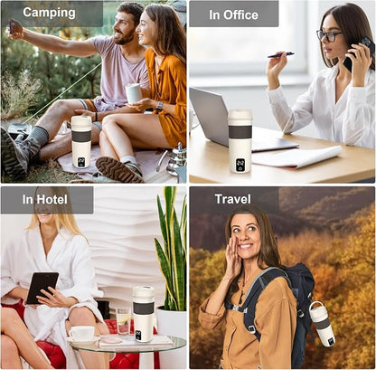 Portable Electric Kettle, 350ML Mini Hot Water Boiler Heater, Travel Kettle with 4 Temperature Settings, 304 Stainless Steel Portable bottle Warmer with Auto Shut-Off & Boil-Dry Protection