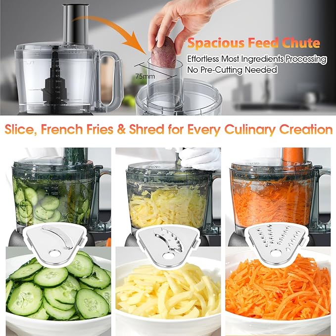 12 Cup Smart Food Processor | Electric Food Chopper Slicer, French-Fry Slicing Shredding Chopping Kneading Cutter, For Meat, Vegetable, Fries, Cheese