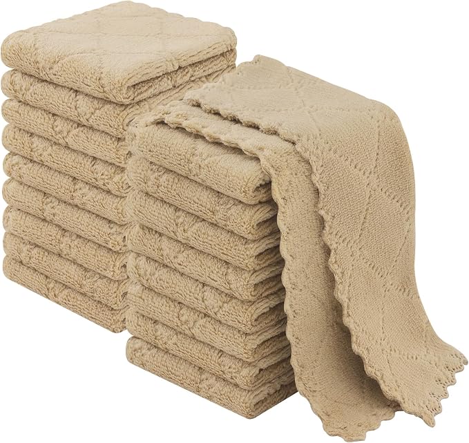 Homaxy 18 Pack Kitchen Cloths Dish Towels (7" x 9", Tan), Super Soft and Absorbent Coral Velvet Dishcloths, Fast Drying No Lint Microfiber Cleaning Cloth