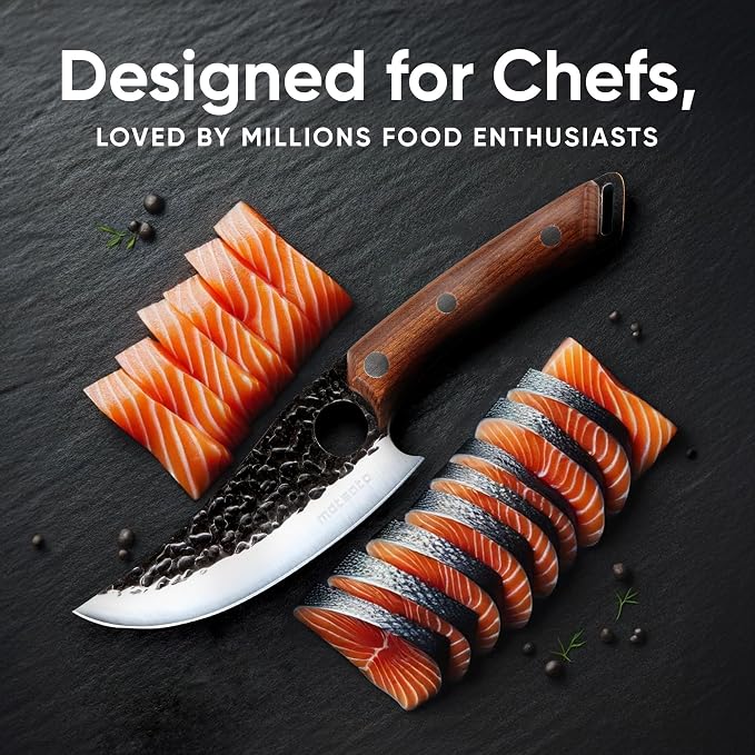 Matsato Chef Knife with Leather Sheath – Japanese Steel Kitchen Knife for Home & Cooking, Christmas Gift Set for Men or Women, Kitchen Accessory for Chefs
