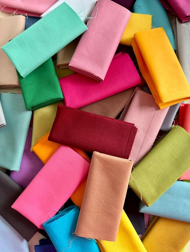 Solid Color Cotton Fabric Bundle – 50 Pre-Cut Squares (20×20 cm / 8×8 inch), 100% Cotton, 120 GSM, Made in Türkiye