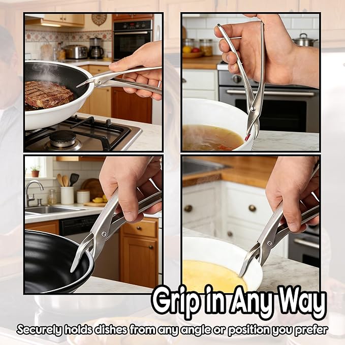 2 Pack Hot Plate Gripper Tongs - 304 Stainless Steel Anti-Scald - Multi-Purpose Bowl Holder Clip for Air Fryer, Instant Pot, Pizza Oven & Kitchen (Lifting & Pouring Accessories)
