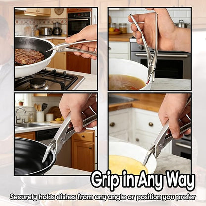 2 Pack Hot Plate Gripper Tongs - 304 Stainless Steel Anti-Scald - Multi-Purpose Bowl Holder Clip for Air Fryer, Instant Pot, Pizza Oven & Kitchen (Lifting & Pouring Accessories)