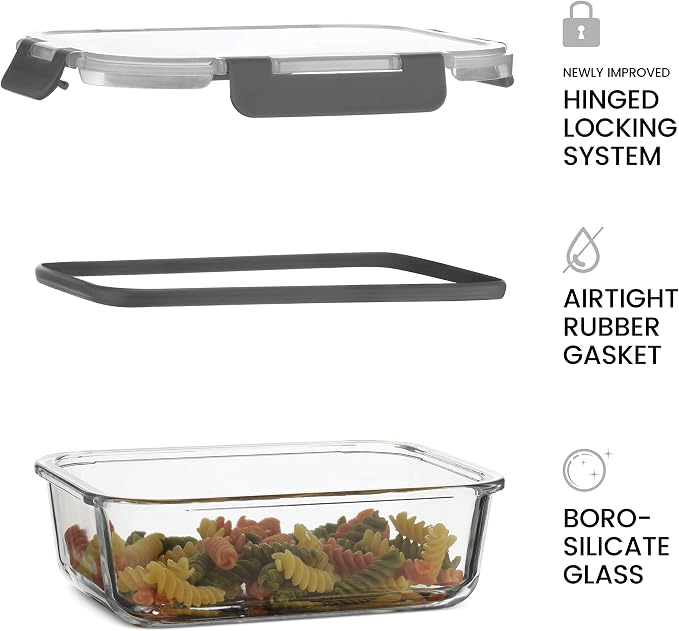 Superior Glass Meal Prep Containers - 3-pack (21oz) Newly Innovated Hinged BPA-free Locking lids - 100% Leak Proof Glass Food Storage Containers, Great on-the-go, Freezer to Oven Safe Lunch Containers