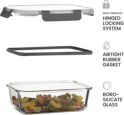 Superior Glass Meal Prep Containers - 3-pack (21oz) Newly Innovated Hinged BPA-free Locking lids - 100% Leak Proof Glass Food Storage Containers, Great on-the-go, Freezer to Oven Safe Lunch Containers