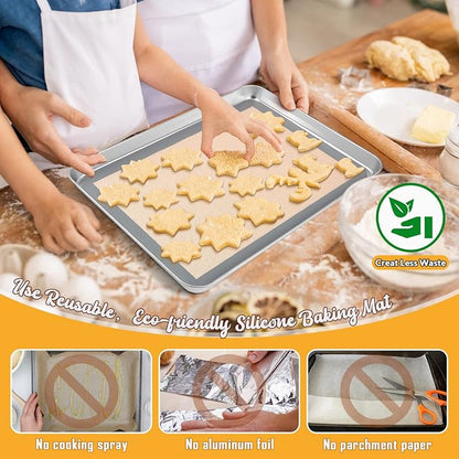 Baking Sheet with Rack & Silicone Mat Set, E-far 12.4”x9.7” Stainless Steel Cookie Sheet Broiling Pan for Oven, Rimmed Metal Tray with Wire Rack for Cooking/Cooling/Bacon/Steak - Dishwasher Safe