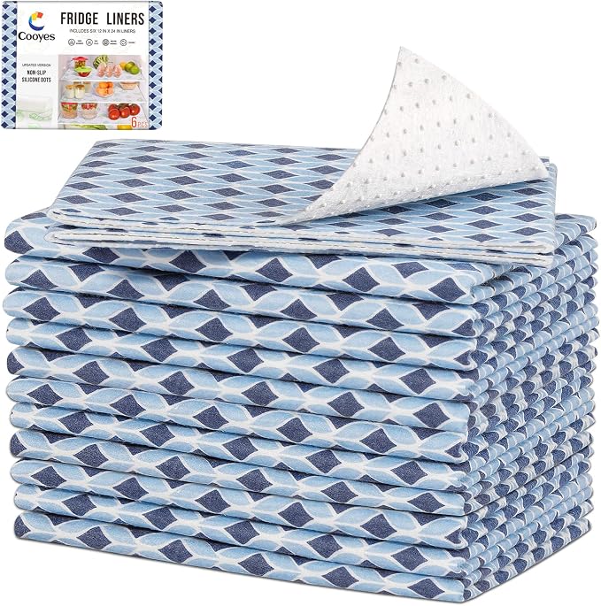 Cooyes 12 Pack Cloth Shelf Liners 17.7" × 36", Non-Slip Refrigerator Liners Machine Washable, Refrigerator Drawer Mats for Glass Shelves and Kitchen Cabinets, (Light Blue)