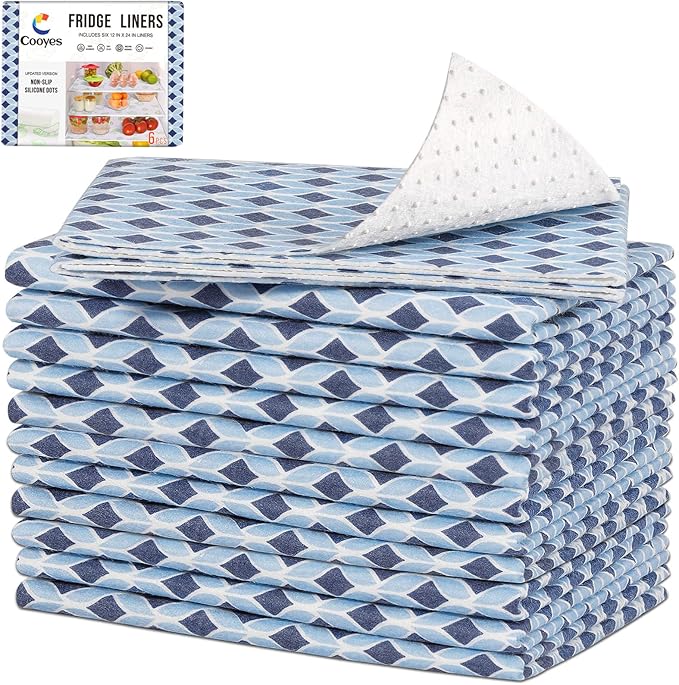 Cooyes 12 Pack Cloth Shelf Liners 17.7" × 24", Non-Slip Refrigerator Liners Machine Washable, Refrigerator Drawer Mats for Glass Shelves and Kitchen Cabinets, (Light Blue)