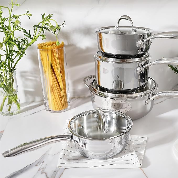 KEAWELL K3 Premium 1.5-Quart Tri-Ply Fully Clad Stainless Steel Saucepan with Lid, Induction & Oven Safe up to 600°F, Even Heating, Professional Cookware for All Stovetops (1.5-Qt)
