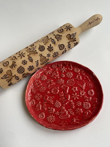 CHRISTMAS FUN 3 Kid Rolling Pin Set. Wooden Laser Cut Embossing Cut Mini Rolling Pins for Embossed Cookies. Gift for Kid, Friend, Christmas by Algis Crafts