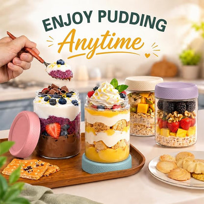 6 Pack Overnight Oats Containers with Lids, 16oz Wide Mouth Mason Jars, Glass Mason Jars with Airtight Lids, Sugar Bowls, Overnight Oats Jars for Yogurt, Meal Prep, Chia Pudding