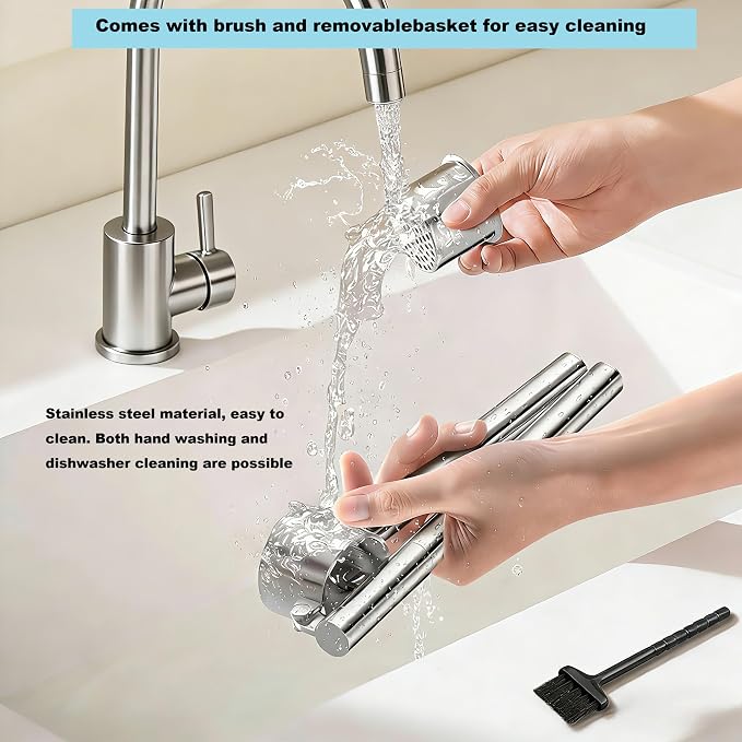 Stainless Steel Garlic Press and Mincer Set, Heavy Duty Garlic Crusher with Ergonomic Handle Rustproof Easy Squeeze Garlic Press Stainless Steel Professional Garlic Mincer Tool for Kitchen Use
