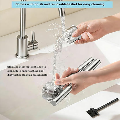 Stainless Steel Garlic Press and Mincer Set, Heavy Duty Garlic Crusher with Ergonomic Handle Rustproof Easy Squeeze Garlic Press Stainless Steel Professional Garlic Mincer Tool for Kitchen Use