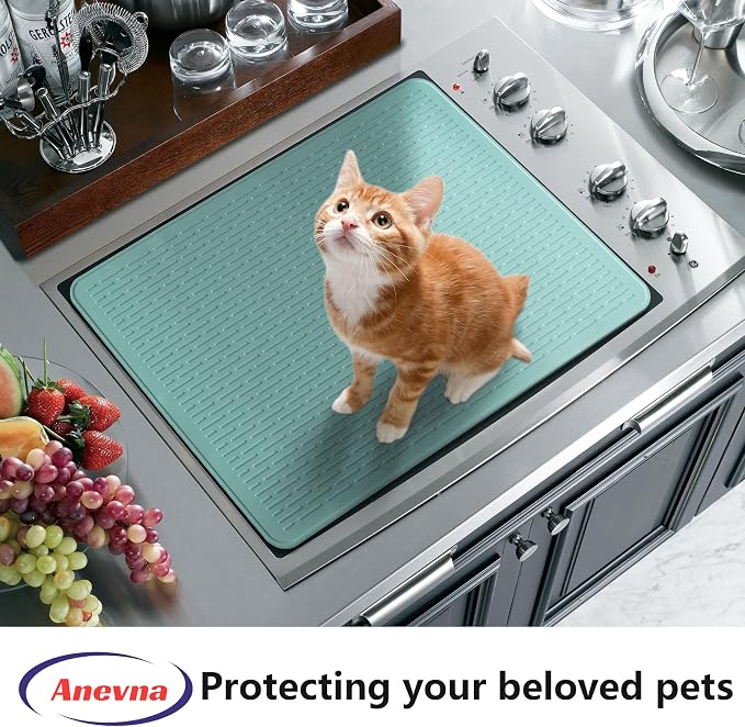 Stove Top Cover for Electric Stove- Range Covers for Electric Stove,Silicone XXL Dish Drying Mat, Glass Cooktop Covers, Flat RV Range top Mats (Aqua Thickened, 28"x20")