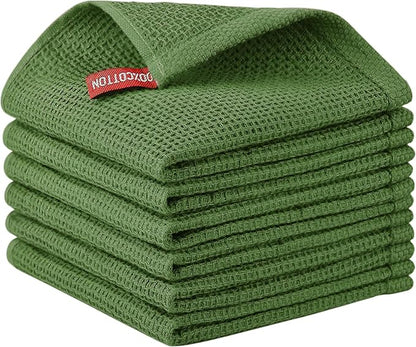 Nialnant 6 Pack Kitchen Dish Towels,100% Cotton Dish Rags for Washing Dishes,Super Soft Absorbent Cleaning Rags,Christmas Gifts-12x12 Inch,Green