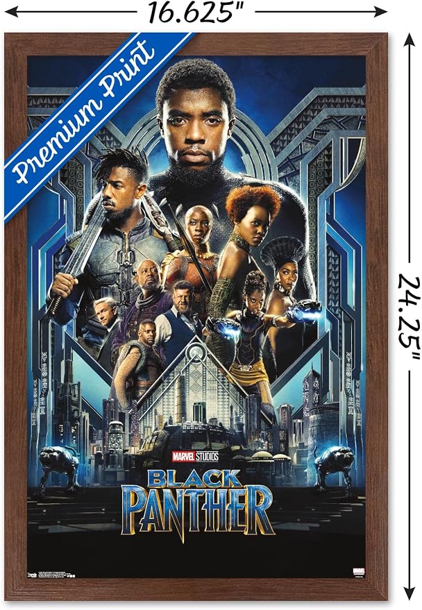Trends International Marvel Cinematic Universe - Black Panther - Group One Sheet Wall Poster, 14.725" x 22.375", Mahogany Framed Version