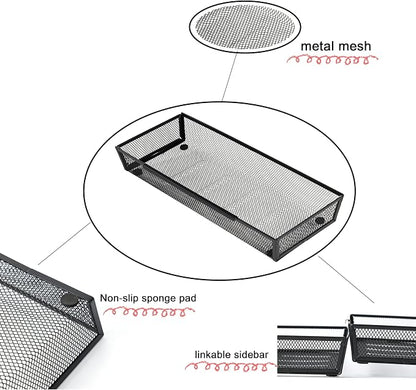 Mesh Tray Silverware Drawer Organizer Utensil Cutlery Tray Office Supplies Organizer for Flatware, Knives,Home,Office, School,Bedroom 15X6'' Black