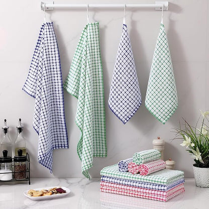 Homaxy Kitchen Towels and Dishcloths Set, 16 x 25 and 12 x 12 Inches, Set of 12 Cotton Terry Kitchen Dish Towels, Super Soft and Absorbent Dish Cloths, Red/Blue/Green