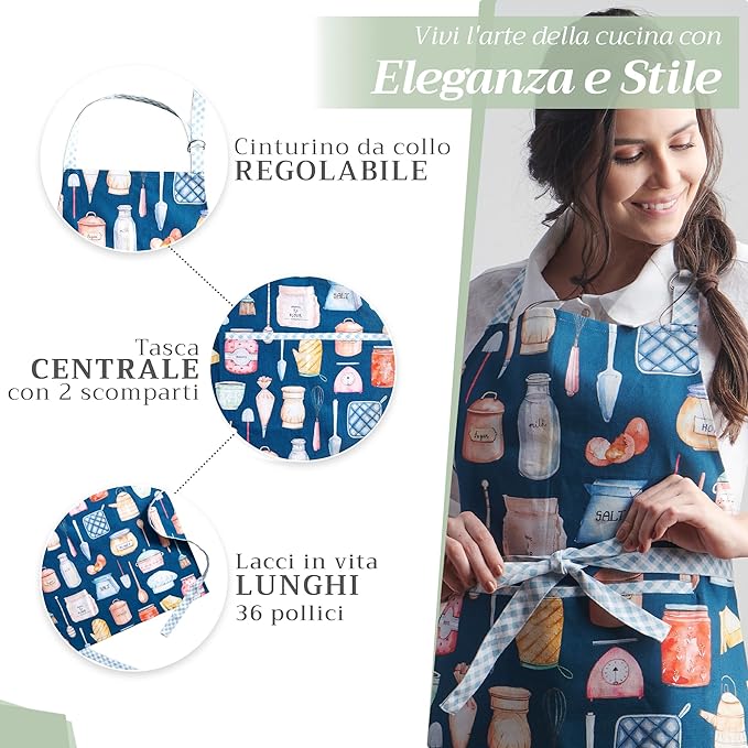 Maison d' Hermine 100% Cotton Apron for women with Pocket Kitchen Chef Apron for Men Cooking Spring Summer