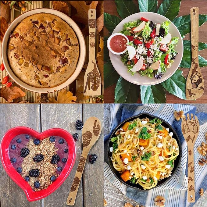 5 PCS Star War Burned Wooden Spoons Cooking Organic Spoons Turners Carved Spatulas Non-Stick for Cookware Kitchen Gadgets - Premium Quality Gifts for Housewarming and Wedding