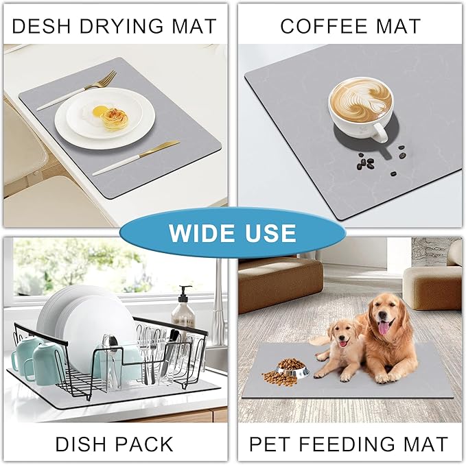 Golener Coffee Bar Mat - Under Coffee Maker Pad, Tray Mats Under Cafe Machine, Rubber Absorbent Mat, Under Appliance Mats, Dish Drying Matt, 23"x15", Marble Gray