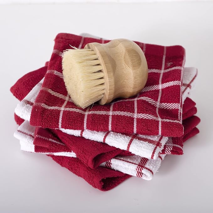Ritz Terry Check Dish Cloth Set: Highly Absorbent & Super Soft - 100% Cotton, Durable Kitchen Cleaning Cloths for Wiping Tables and Counters, 6-Pack, Paprika