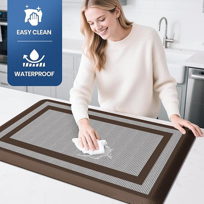 KitchenClouds [2 PCS Kitchen Rugs Cushioned Anti-Fatigue Kitchen Mats for Floor Waterproof Kitchen Rug Set Non-Slip Comfort Standing Mat for Office, Sink, Laundry 20"×30"+20"×47",Chocolate