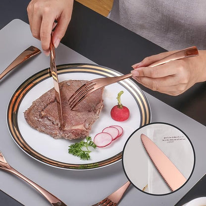 Lemeya 24-Pieces Rose gold Silverware Set with Steak Knives,Heavy Duty 18/10 Stainless Steel Flatware Set for 4,Modern Cutlery,Mirror Polished,Dishwasher Safe