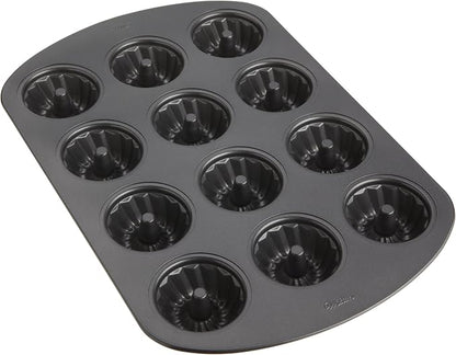 Wilton Gold Non-Stick Bakeware Mini Fluted Pan - Baking Pan for Mini Bundt Cakes, Donuts & More - Made Without PFAS & Scratch Resistant - Offers Even Heat Distribution - 16.5 x 11 Inch, 12 Cavity