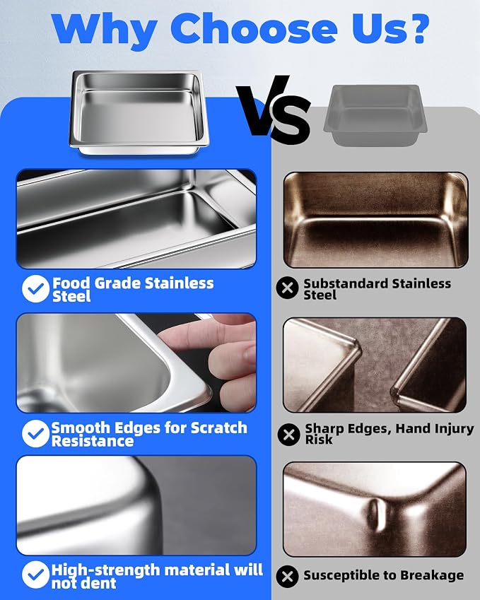 WantJoin Steam Table Hotel Pans 1/1 Full Size 6 Inch Deep 6 Pack, Stainless Steel Metal Tray Sets Food Storage Container for Restaurant Chafing Dishes Commercial Buffet Catering Supplies