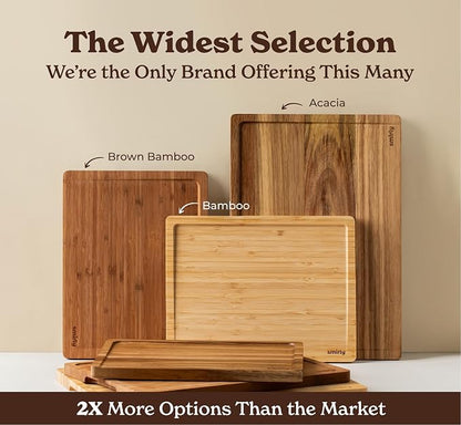 SMIRLY Bamboo Cutting Boards for Kitchen - Wood Cutting Board for Meal Prep, Serving, Charcuterie - Kitchen Gadgets, House Warming Gifts - Wooden Chopping Board Set of 3 - Brown Bamboo