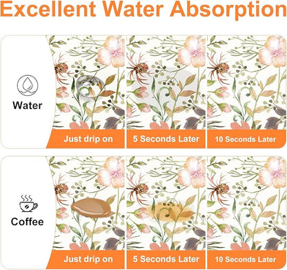 LOKHOM Dish Drying Mat for Kitchen Counter, 18"x24" Absorbent Coffee Bar Mat with Pink Roses Petals, Dish Drainer Rack Mat for Kitchen Counter and Dining Room Decoration